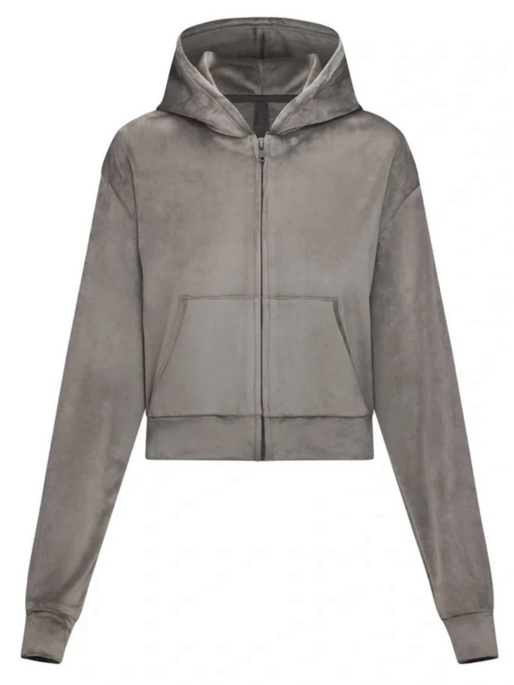 Skims Velour Cropped Hoodie in Gunmetal Size Small